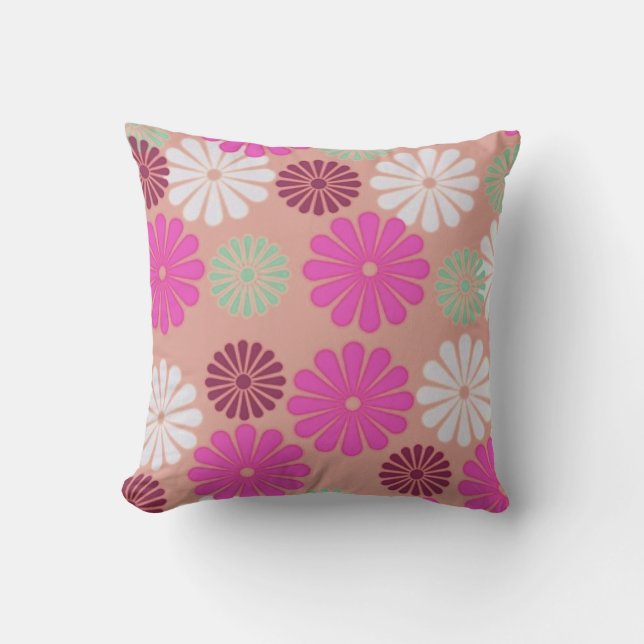 Retro Roze Daisies Kussen (Voorkant)