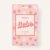 Retro Roze Daisy Bachelorette-feest VIP-pas Badge (Voorkant)