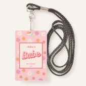 Retro Roze Daisy Bachelorette-feest VIP-pas Badge (Voorkant met draagriem)