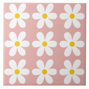 Retro roze Daisy bloemenpatroon Tegeltje