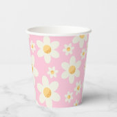 Retro Roze Daisy Boho Papieren Cups – Groovy Eerst Papieren Bekers (Achterkant)