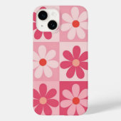 Retro roze Daisy Checkerboard patroon Case-Mate iPhone Case (Achterkant)