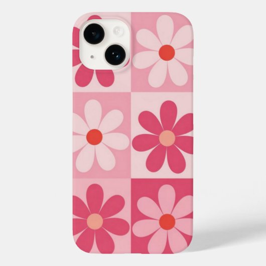 Retro roze Daisy Checkerboard patroon Case-Mate iPhone Case (Achterkant)