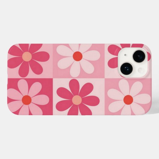 Retro roze Daisy Checkerboard patroon Case-Mate iPhone Case (Achterkant (horizontaal))
