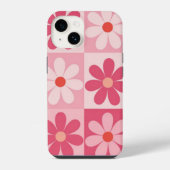 Retro roze Daisy Checkerboard patroon iPhone Hoesje (Achterkant)