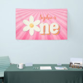 Retro Roze Daisy Eerste Verjaardag Banner | Boho F (Beurs)