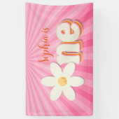 Retro Roze Daisy Eerste Verjaardag Banner | Boho F (Verticaal)