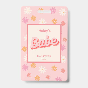 Retro Roze Daisy Meisje-voor-de-bruiloft VIP-pas Badge