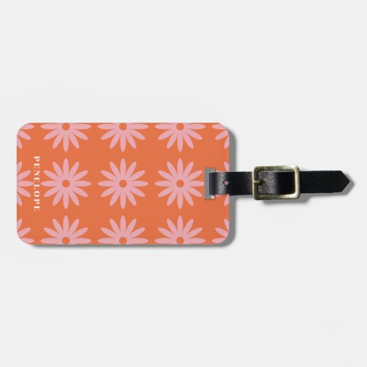 Retro Roze Daisy Print Bagagelabel (Voorkant horizontaal)