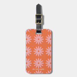 Retro Roze Daisy Print Bagagelabel