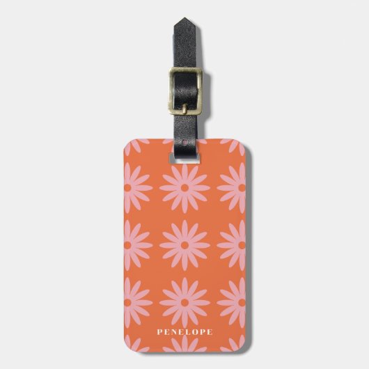 Retro Roze Daisy Print Bagagelabel (Voorkant verticaal)