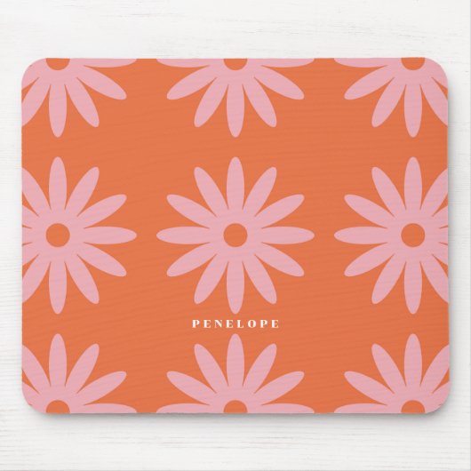 Retro Roze Daisy Print met naam Muismat (Voorkant)