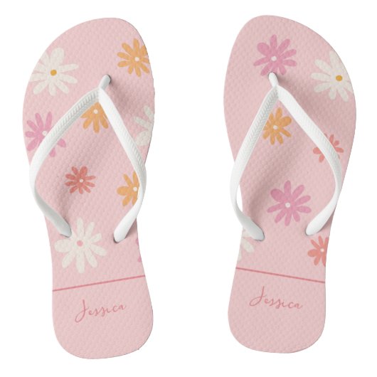 Retro Roze Daisy-Teenslippers voor Bridesmaids Teenslippers (Voetbed)