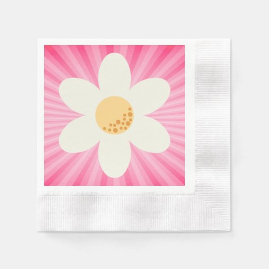 Retro Roze Daisy Verjaardag servetten – Boho Groov (Voorkant)