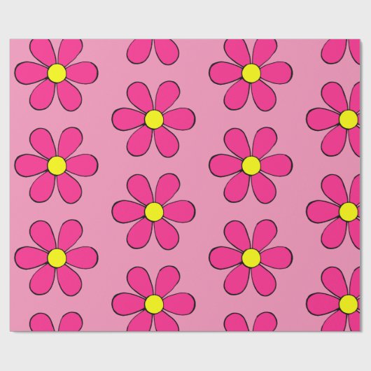 Retro Roze Daisy Wrapping Papier (Vlak)