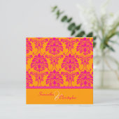 Retro roze damasten trouwkaarten kaart (Staand voorkant)