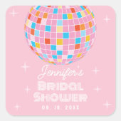 Retro Roze Disco Bal 70s 80s Themade Bruiloft Fees Vierkante Sticker (Voorkant)