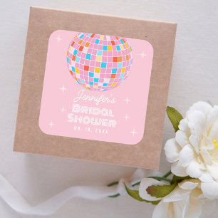 Retro Roze Disco Bal 70s 80s Themade Bruiloft Fees Vierkante Sticker