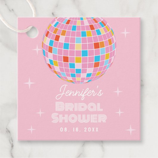 Retro Roze Disco Bal 70s 80s Themaparty Bruiloftsf Bedankjes Labels (Voorkant)