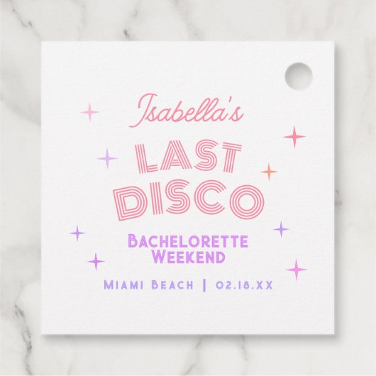 Retro Roze Disco Bal Bachelorette Weekend Party Bedankjes Labels (Achterkant)