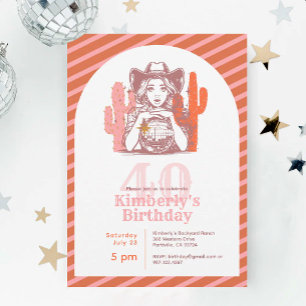 Retro Roze Disco Bal Cowgirl 40e Verjaardagsfeestj Kaart