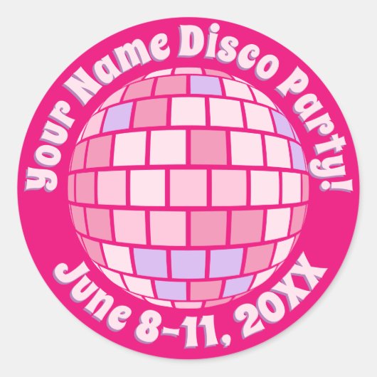 Retro Roze Disco Bal PERSOONLIJK Ronde Sticker (Voorkant)