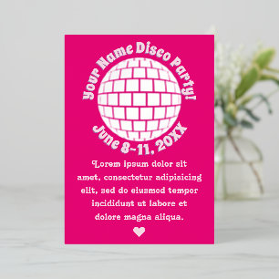 Retro Roze Disco Bal PERSOONLIJK Zilver Folie Uitnodiging