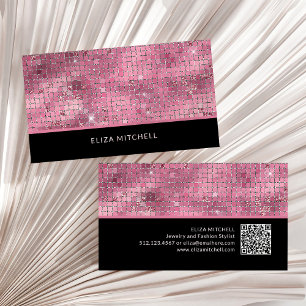 Retro Roze Disco Ball Spiegel QR-code Visitekaartje
