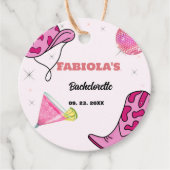 Retro Roze Disco Cowgirl Western Bachelorette Bedankjes Labels (Voorkant)