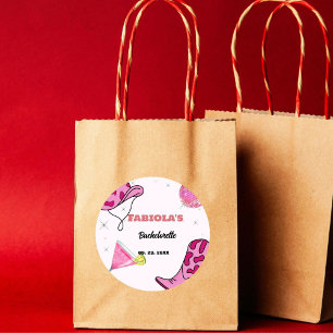 Retro Roze Disco Cowgirl Western Bachelorette Ronde Sticker