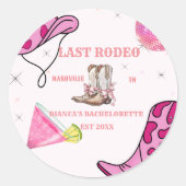 Retro Roze Disco Cowgirl Western Bachelorette  Ronde Sticker (Voorkant)