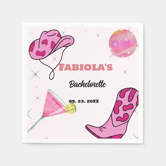 Retro Roze Disco Cowgirl Western Bachelorette Servet (Voorkant)