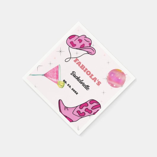 Retro Roze Disco Cowgirl Western Bachelorette Servet (Hoek)