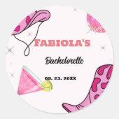 Retro Roze Disco Cowgirl Westerse Bachelorette  Ronde Sticker (Voorkant)