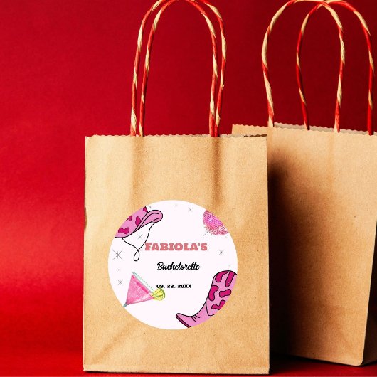 Retro Roze Disco Cowgirl Westerse Bachelorette  Ronde Sticker