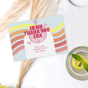 Retro roze discobal in mijn verjaardagsfeestje bedankkaart