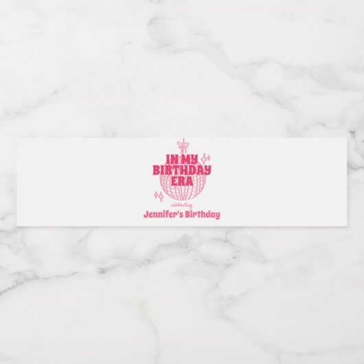 Retro roze discobal in mijn verjaardagsfeestje bij waterfles etiket (Enkel label)