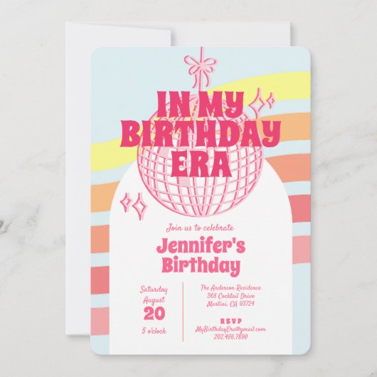 Retro roze discobal in mijn verjaardagsfeestje kaart (Voorkant)