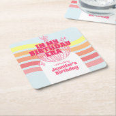 Retro roze discobal in mijn verjaardagsfeestje kartonnen onderzetters (Schuin)