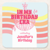 Retro roze discobal in mijn verjaardagsfeestje kartonnen onderzetters (Voorkant)