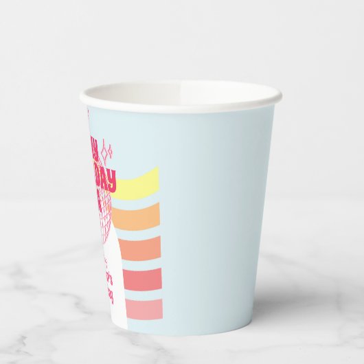 Retro roze discobal in mijn verjaardagsfeestje papieren bekers (Links)