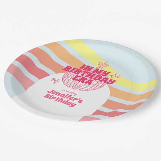 Retro roze discobal in mijn verjaardagsfeestje papieren bordje (Gekanteld)