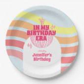 Retro roze discobal in mijn verjaardagsfeestje papieren bordje (Voorkant)