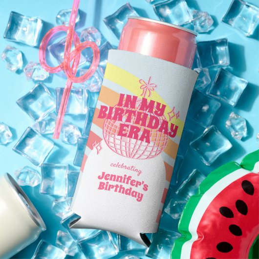 Retro roze discobal in mijn verjaardagsfeestje seltzer blikjeskoeler (Insitu Zomer)