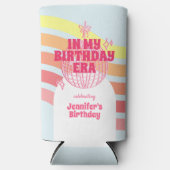 Retro roze discobal in mijn verjaardagsfeestje seltzer blikjeskoeler (Voorkant)