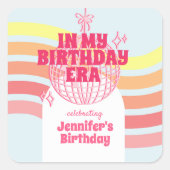 Retro roze discobal in mijn verjaardagsfeestje vierkante sticker (Voorkant)