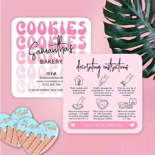 Retro Roze DIY Cookie Decoratie Instructies Vierkante Visitekaartje