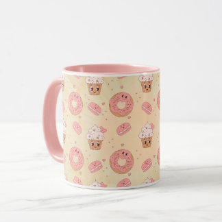 Retro Roze Donuts & Cupcakes Patroon Mok
