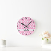 Retro Roze Dot Script Naam Gepersonaliseerde wandk Ronde Klok (Huis)