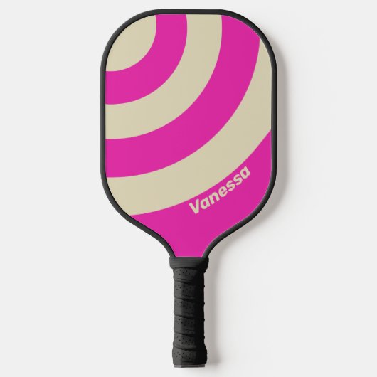 Retro Roze Drie Cirkel Streep met Naam Pickleball Paddle (Voorkant)